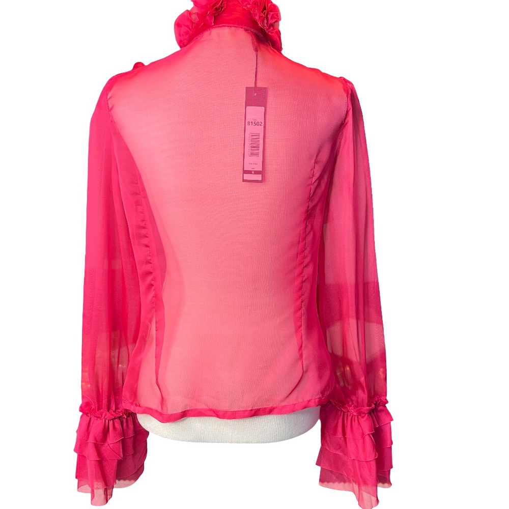 #A125   FOR HER NYC  Barbiecore Hot Pink Ruffle Organza Romantic Blouse NWT M - Picture 4 of 12